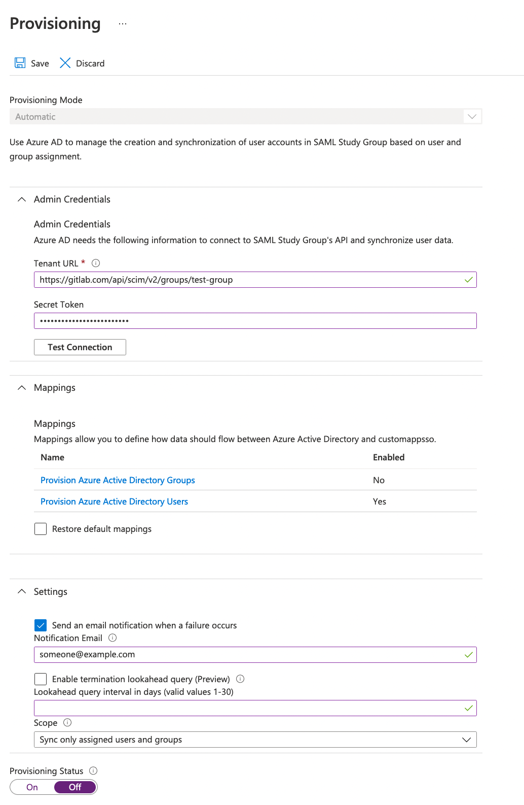 Example saml config · Saml sso · Group · User · Help · GitLab