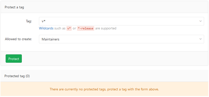 Protected tags · Project · User · Help · GitLab