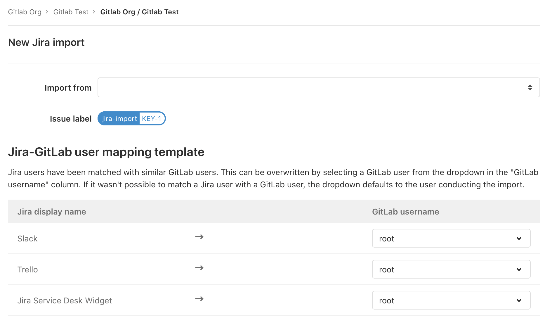 Jira · Import · Project · User · Help · GitLab